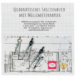Quadratisches Skizzenbuch mit Millimeterpapier - Millimeterpapier für technische Zeichnungen in einem Buch. 1 mm und 1 cm Raster